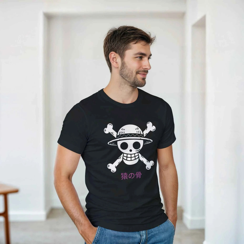 Monkey Bones - One Piece-Inspired T-Shirt   Japanese script says "Monkey Bones"