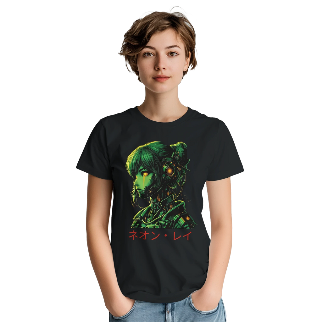 Neon Rae Cyborg Warrior T-Shirt: Sci-Fi Cyberpunk Apparel