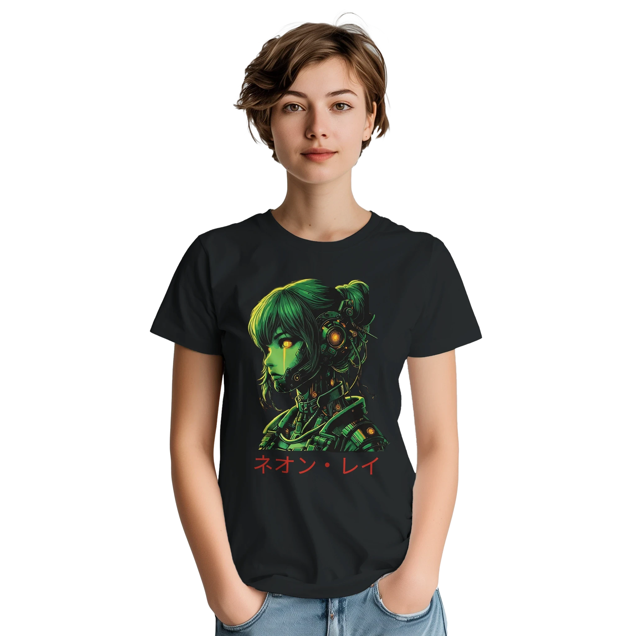 Neon Rae Cyborg Warrior T-Shirt: Sci-Fi Cyberpunk Apparel