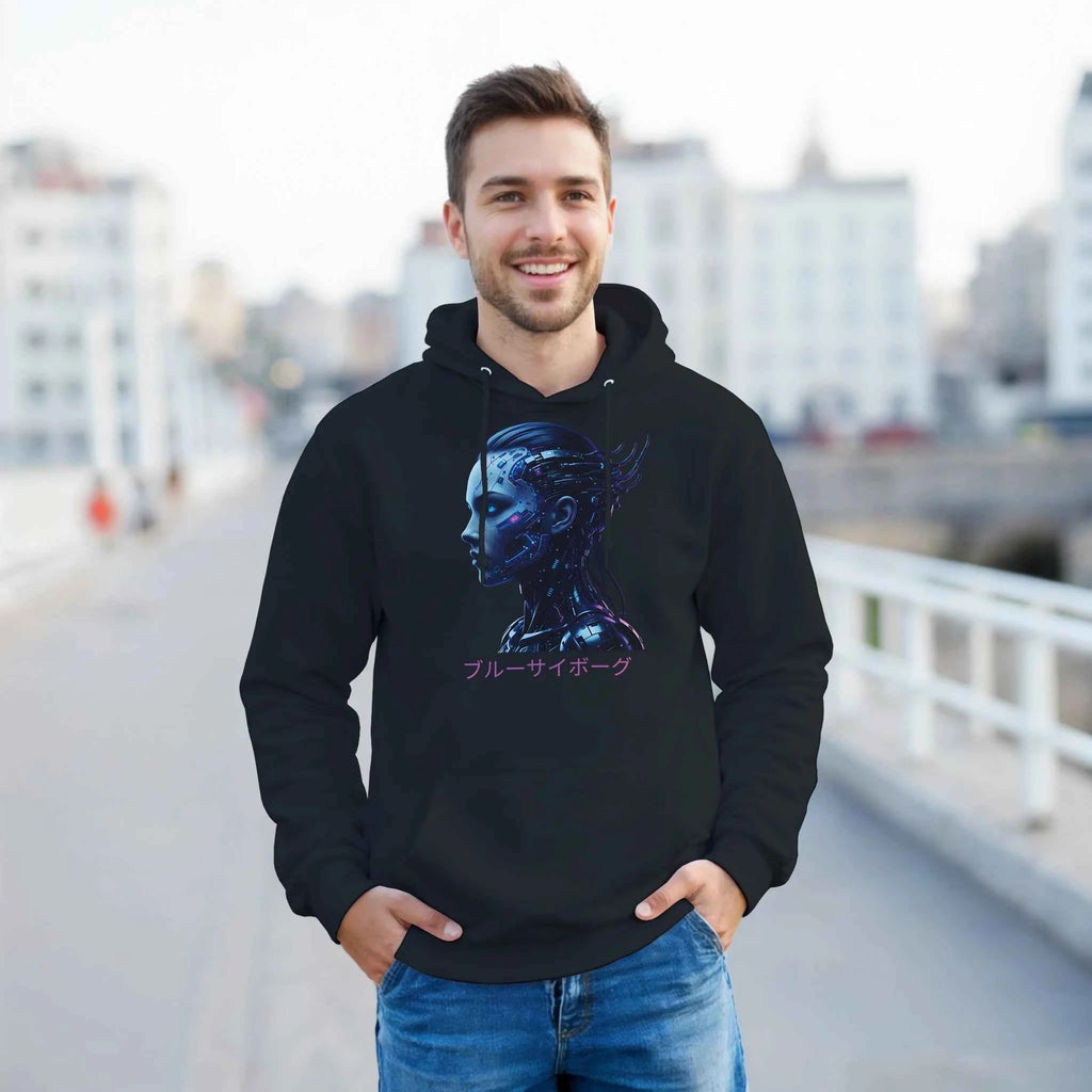 Blue Cyborg Hoodie – Futuristic Neon Streetwear