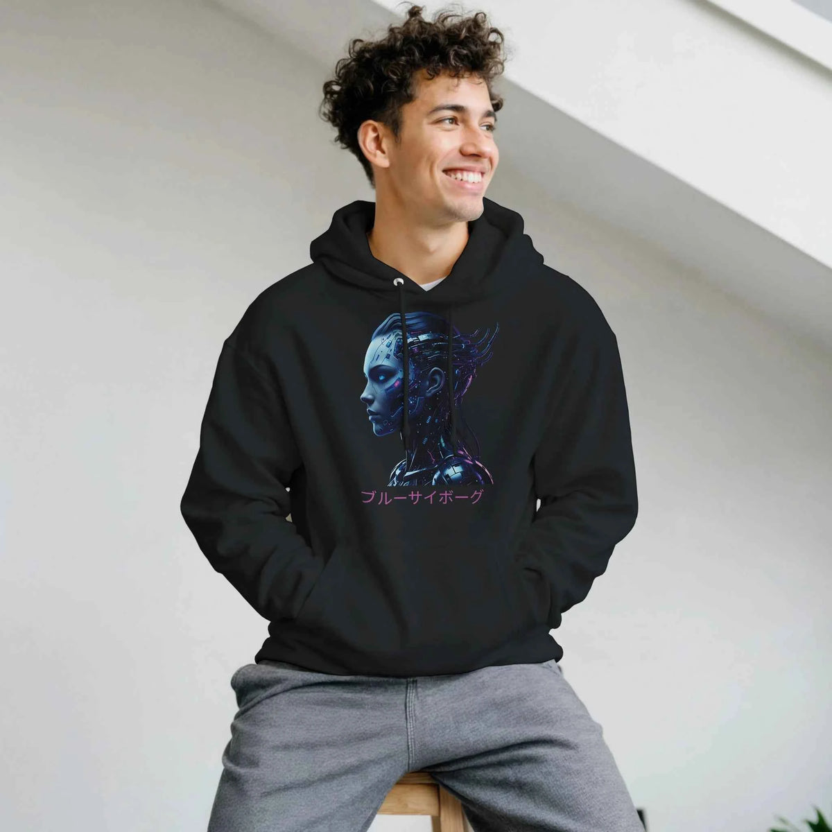 Blue Cyborg Hoodie – Futuristic Neon Streetwear