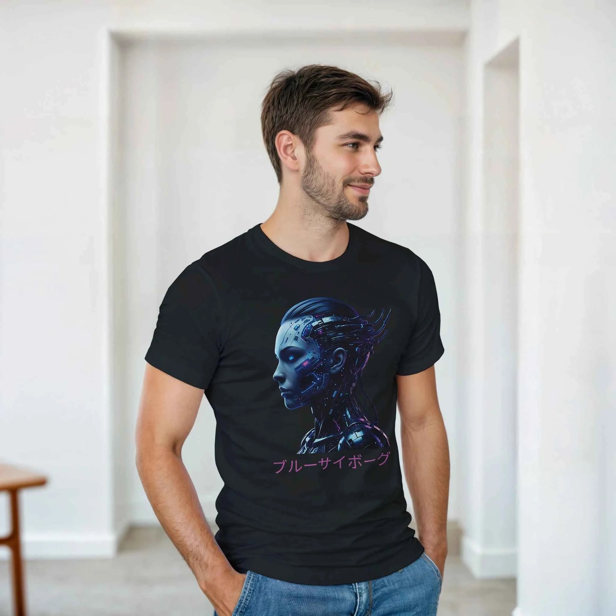 Blue Cyborg T-Shirt – Futuristic Neon Streetwear