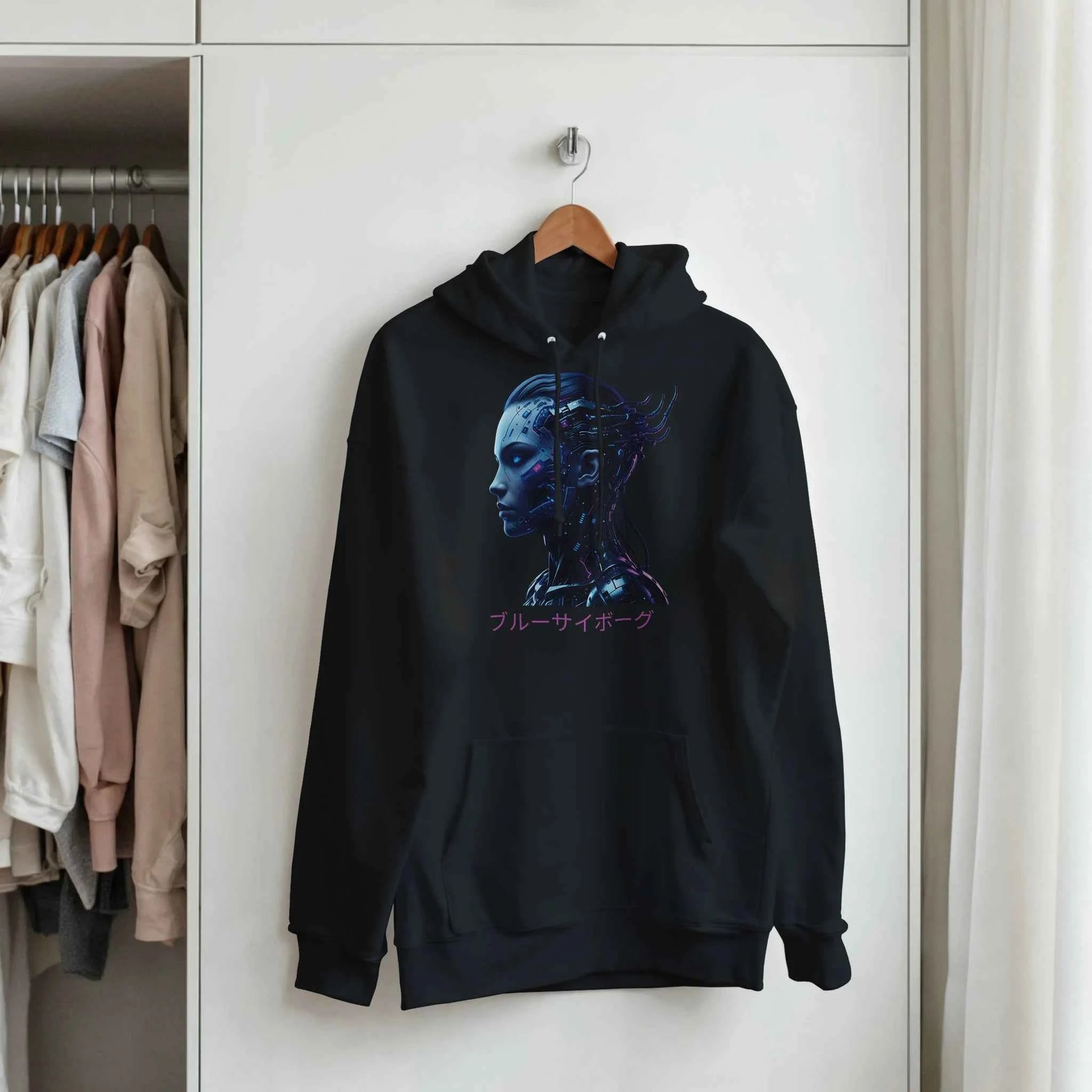 Blue Cyborg Hoodie – Futuristic Neon Streetwear