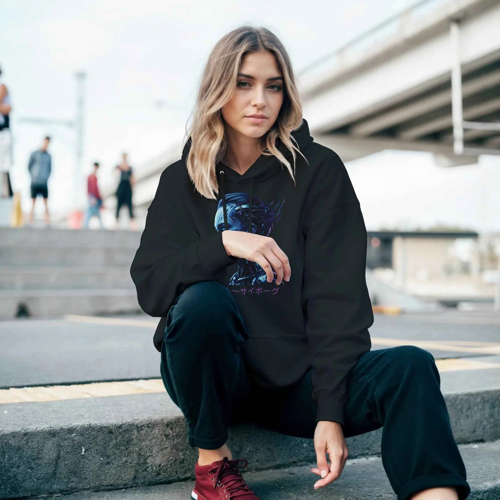 Blue Cyborg Hoodie – Futuristic Neon Streetwear