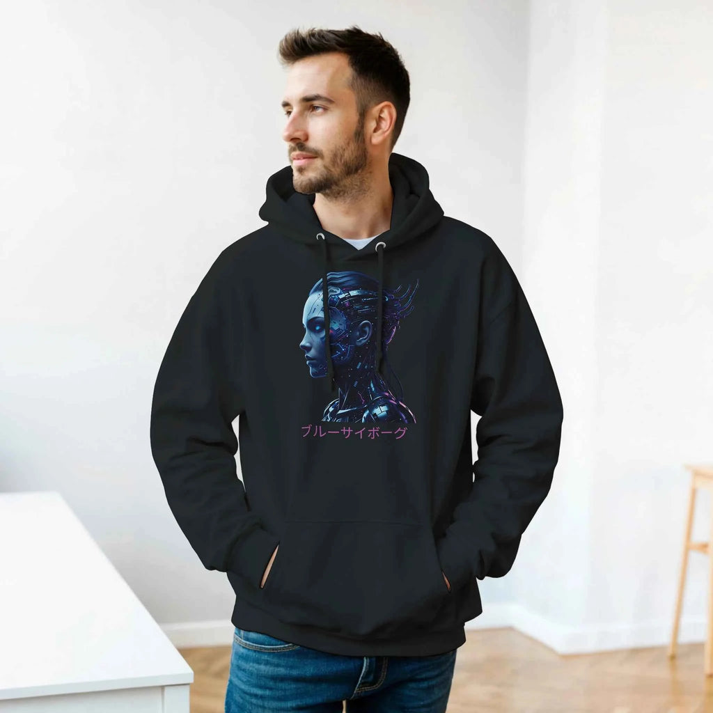 Blue Cyborg Hoodie – Futuristic Neon Streetwear