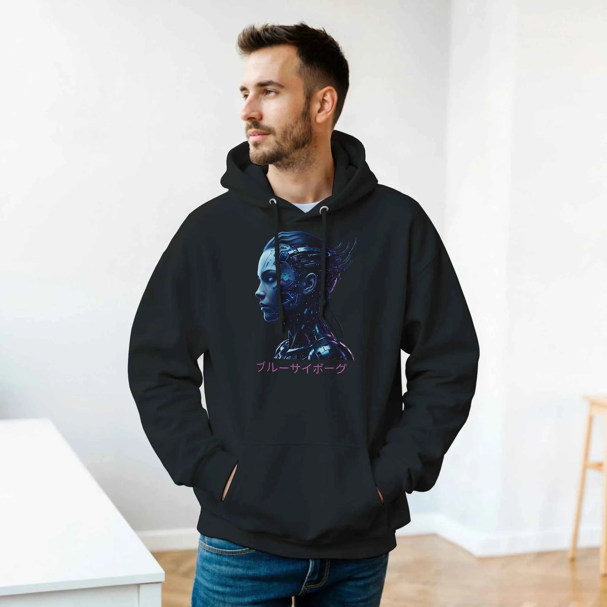 Blue Cyborg Hoodie – Futuristic Neon Streetwear