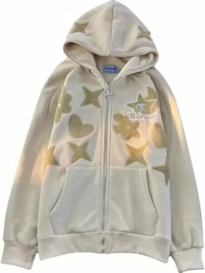 Women's Oversized Zip-Up Hoodie with Embroidered Graphic Streetwear Relaxed Everyday Fit