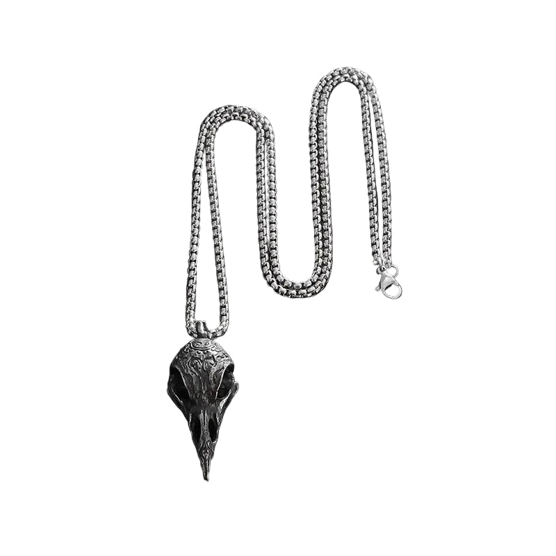 Raven Skull Pendant Necklace for Gothic Witchcore and Dark Alternative Styling