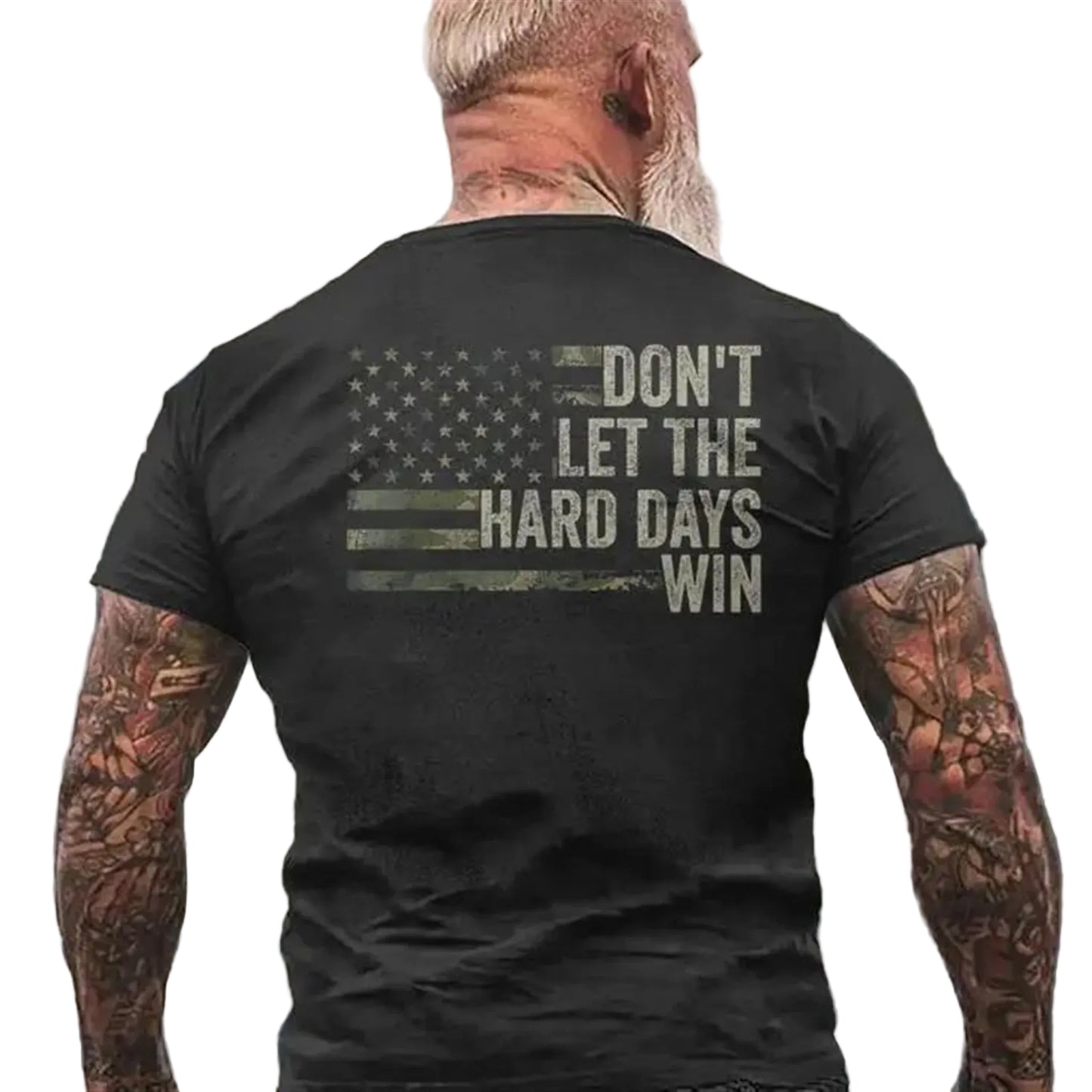 Motivational Typography Streetwear Cotton T-Shirt with Distressed Back Graphic Print