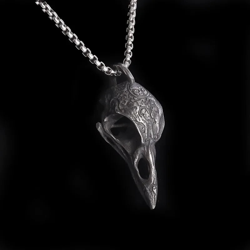 Raven Skull Pendant Necklace for Gothic Witchcore and Dark Alternative Fashion