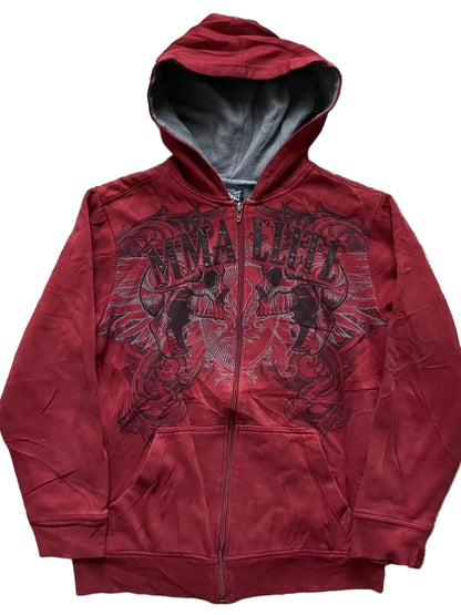 Gothic Graphic Zip-Up Hoodie Inspired by Anime Streetwear Fashion