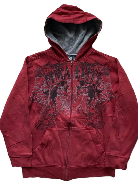 Gothic Graphic Zip-Up Hoodie Inspired by Anime Streetwear Fashion