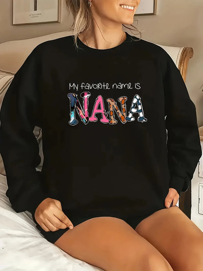 Women's Floral Typography Crew Neck Sweatshirt for Relaxed Casual Everyday Streetwear Style