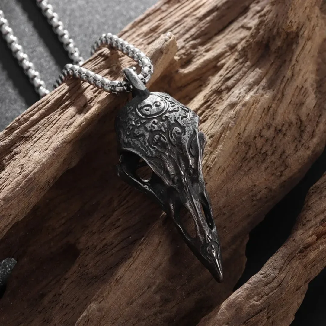 Raven Skull Pendant Necklace for Gothic Witchcore and Dark Alternative Styling
