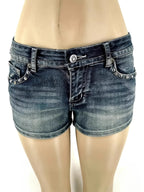 Women's Distressed Denim Shorts with Embroidered Pocket Details and Studded Casual Streetwear Style