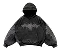 Distressed Anime Goth Pullover Hoodie with Shadow Graphic Streetwear Style