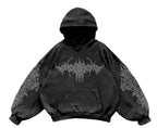 Distressed Anime Goth Pullover Hoodie with Shadow Graphic Streetwear Style