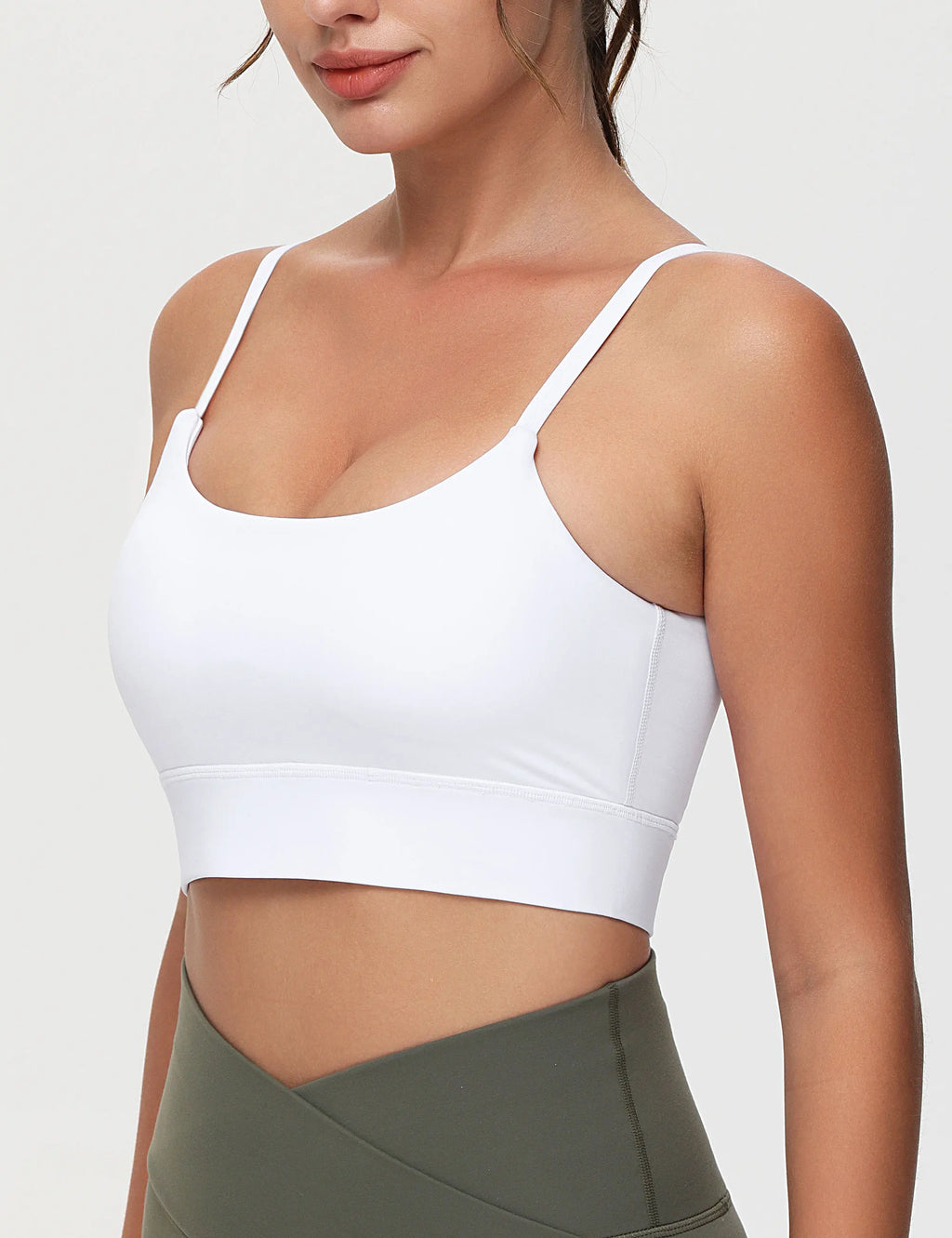 Olive Green Longline Scoop Neck Sports Bra with Adjustable Straps
