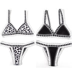 Reversible Crochet-Trimmed Triangle Bikini Set in Leopard Print and Solid Black