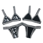 Reversible Crochet-Trimmed Triangle Bikini Set in Leopard Print and Solid Black