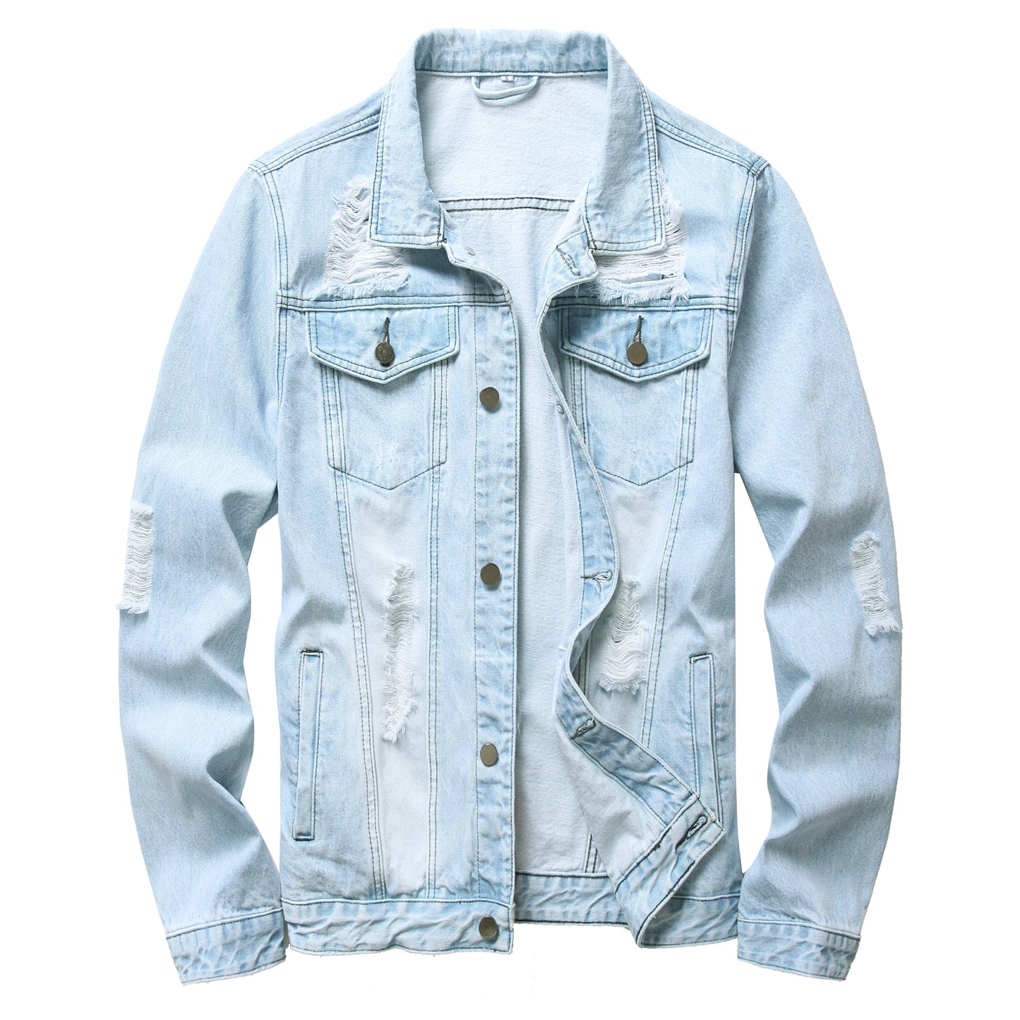 Distressed Denim Trucker Jacket with Slim Streetwear Inspired Casual Fit