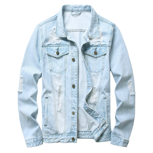 Distressed Denim Trucker Jacket with Slim Streetwear Inspired Casual Fit