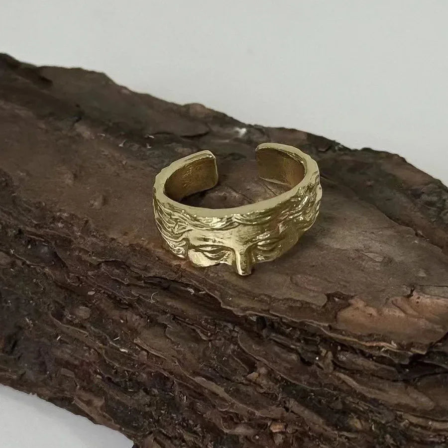 Vintage Engraved Open Band Ring Gothic Alternative Statement Jewelry