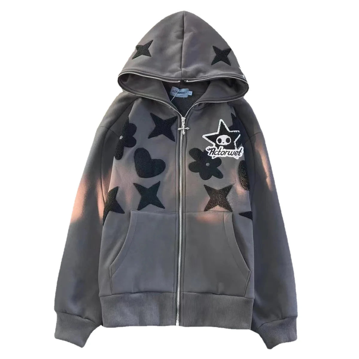 Women's Oversized Zip-Up Hoodie with Embroidered Graphic Streetwear Relaxed Everyday Fit