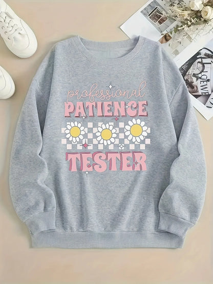 Women's Typography Graphic Crew Neck Sweatshirt for Relaxed Everyday Casual Streetwear Fashion