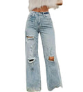 Distressed Wide Leg Denim Jeans with High Rise Relaxed Fit Vintage Streetwear Style