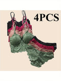 Four-Piece Floral Lace Wire-Free Bralette and Scalloped Panty Collection
