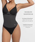 Sleek V-Neck Zip-Up Thong Bodysuit with Delicate Shoulder Straps