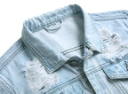 Distressed Denim Trucker Jacket with Slim Streetwear Inspired Casual Fit