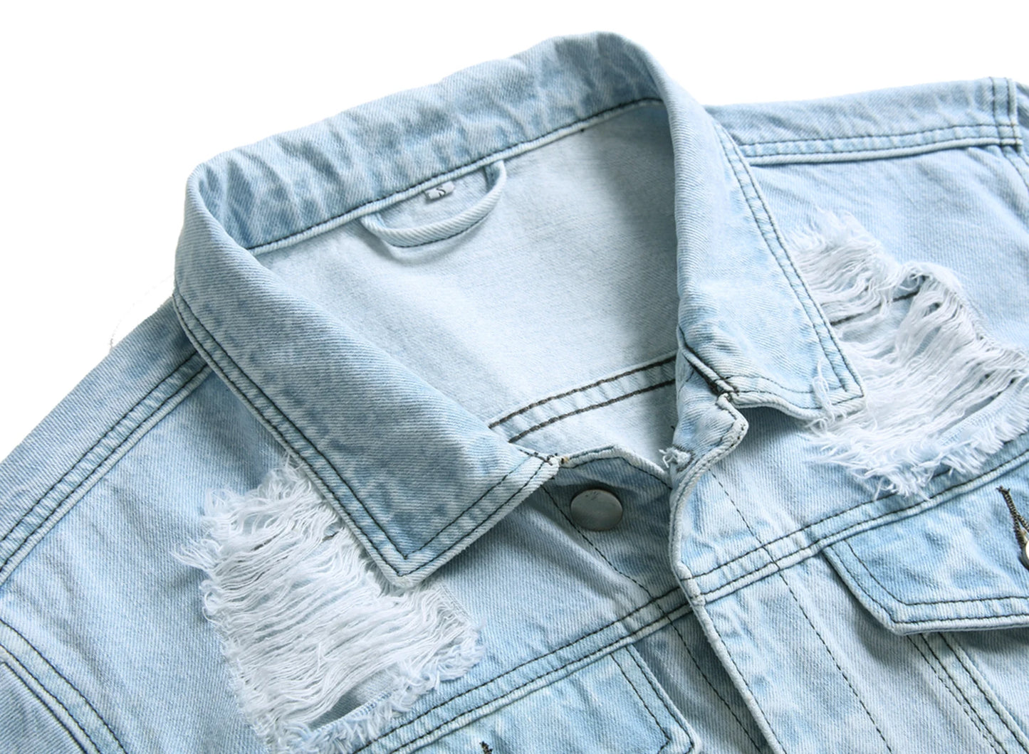 Distressed Denim Trucker Jacket with Slim Streetwear Inspired Casual Fit
