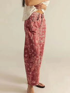 Women's Mid Rise Wide Leg Printed Trousers with Relaxed Casual Festival Inspired Style