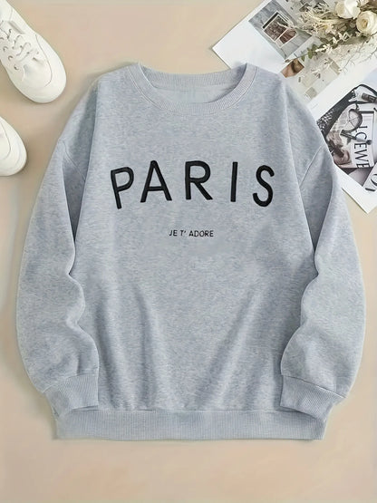 Women's Minimalist Typography Crew Neck Sweatshirt for Contemporary Casual Everyday Streetwear Style