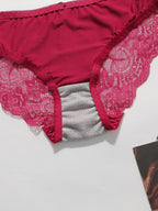 Crimson Red Smooth Underwire Bra Set with Intricate Butterfly Lace Racerback