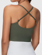 Olive Green Longline Scoop Neck Sports Bra with Adjustable Straps