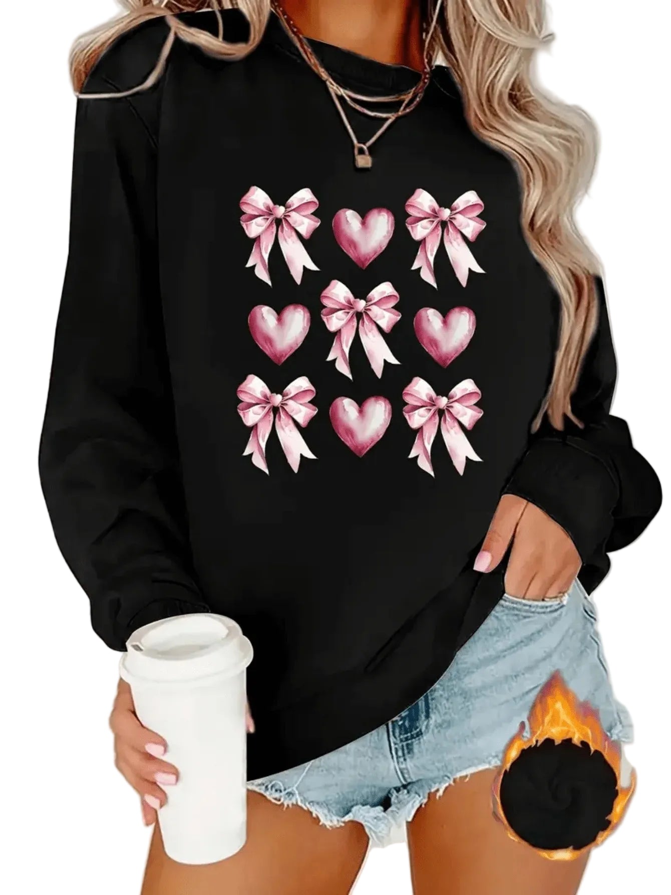 Women's Graphic Crew Neck Sweatshirt with Decorative Ribbon Print for Everyday Streetwear Fashion