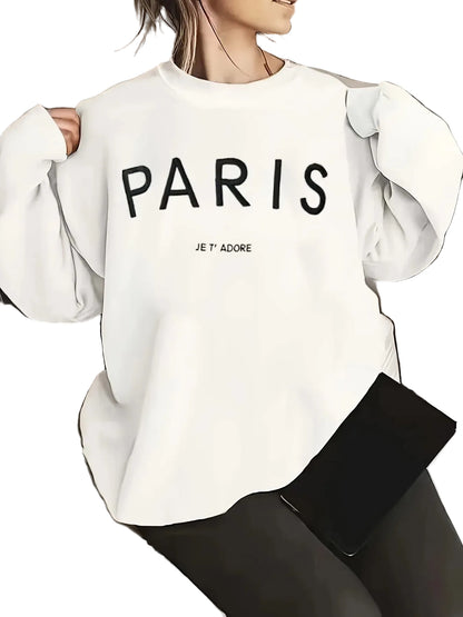 Women's Minimalist Typography Crew Neck Sweatshirt for Contemporary Casual Everyday Streetwear Style
