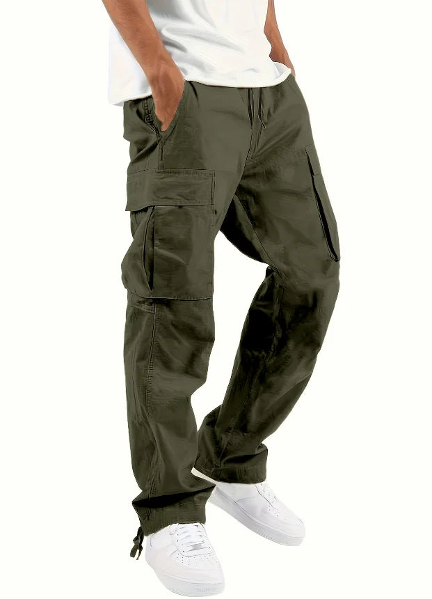 Men's Multi Pocket Cargo Pants with Relaxed Fit Utility Outdoor Casual Streetwear Style