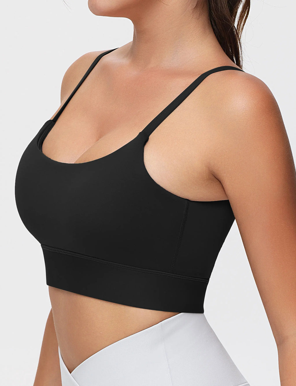 Olive Green Longline Scoop Neck Sports Bra with Adjustable Straps