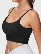 Olive Green Longline Scoop Neck Sports Bra with Adjustable Straps