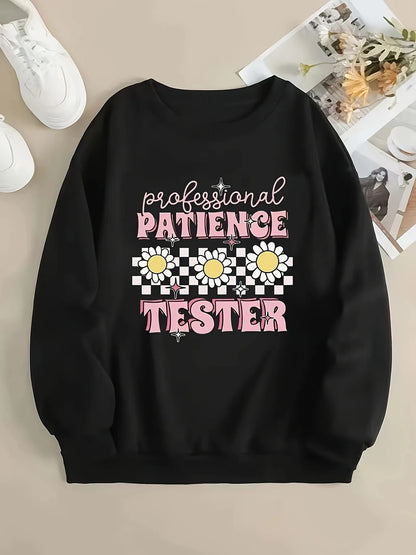 Women's Typography Graphic Crew Neck Sweatshirt for Relaxed Everyday Casual Streetwear Fashion