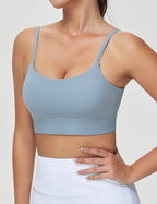 Olive Green Longline Scoop Neck Sports Bra with Adjustable Straps
