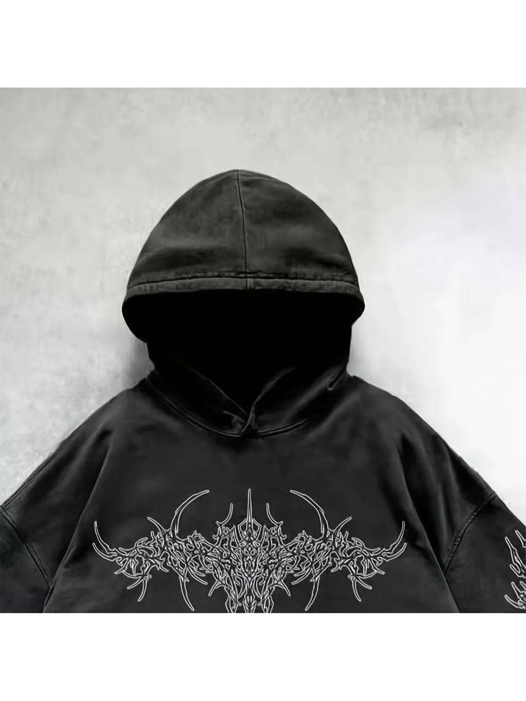 Distressed Anime Goth Pullover Hoodie with Shadow Graphic Streetwear Style