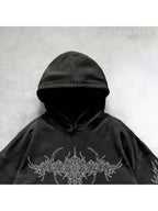 Distressed Anime Goth Pullover Hoodie with Shadow Graphic Streetwear Style