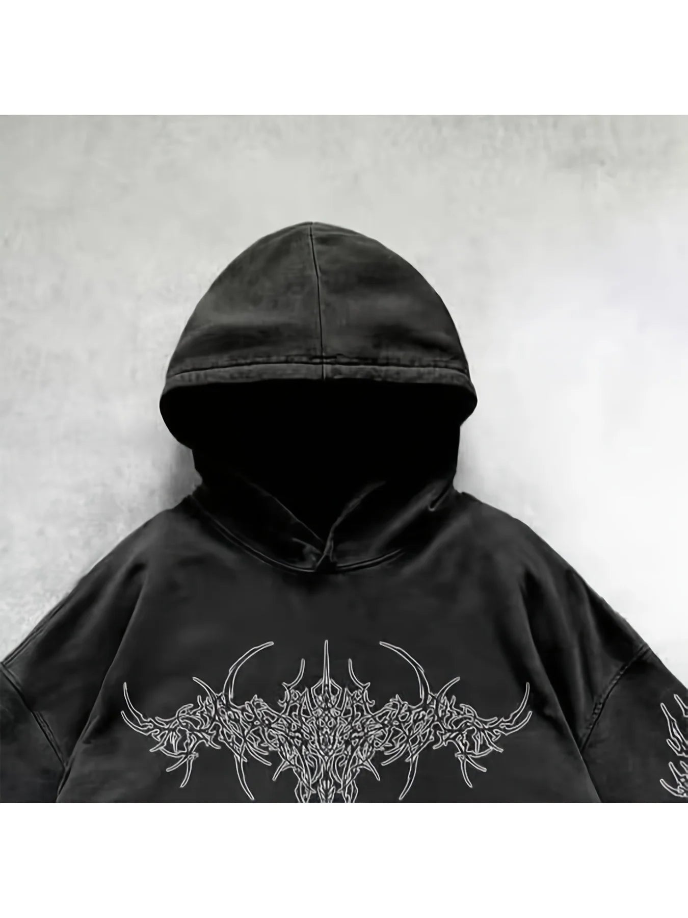 Distressed Anime Goth Pullover Hoodie with Shadow Graphic Streetwear Style