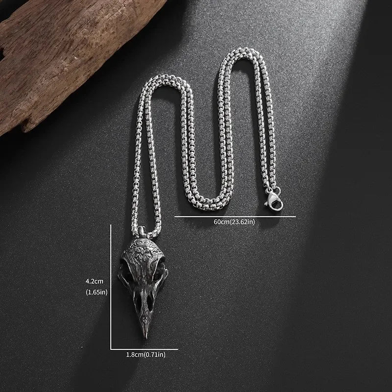 Raven Skull Pendant Necklace for Gothic Witchcore and Dark Alternative Fashion