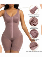 Dusty Rose Mid-Thigh Bodysuit with Front Hook Closure and Sheer Lace Detailing